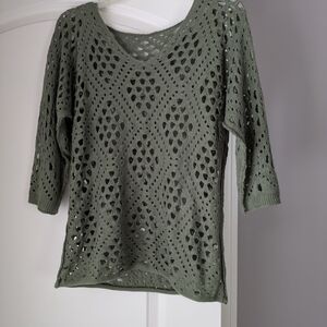 Green Crochet Knit Sweater